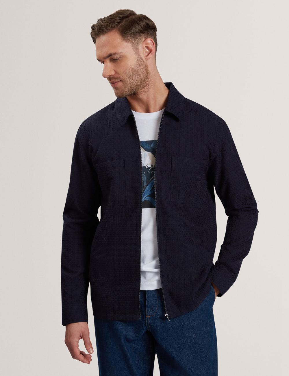 Surchemise Ted Baker KAILINS - Long Sleeve Zip-Through Cotton Overshirt Homme Bleu Marine | Paris  94578-EMOH