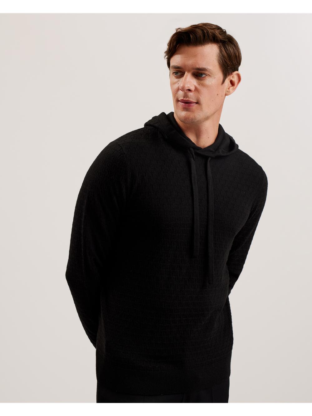 Sweat a Capuche Ted Baker LOULAR - Textured T Knit Wool Blend Homme Noir | Paris  97680-OXJB