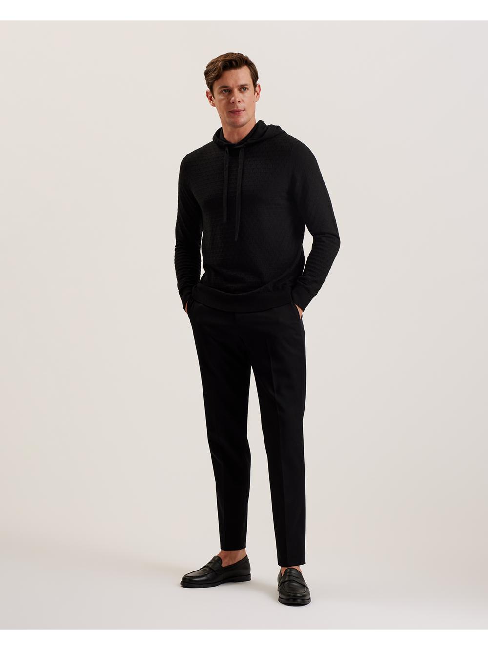 Sweat a Capuche Ted Baker LOULAR - Textured T Knit Wool Blend Homme Noir | Paris  97680-OXJB