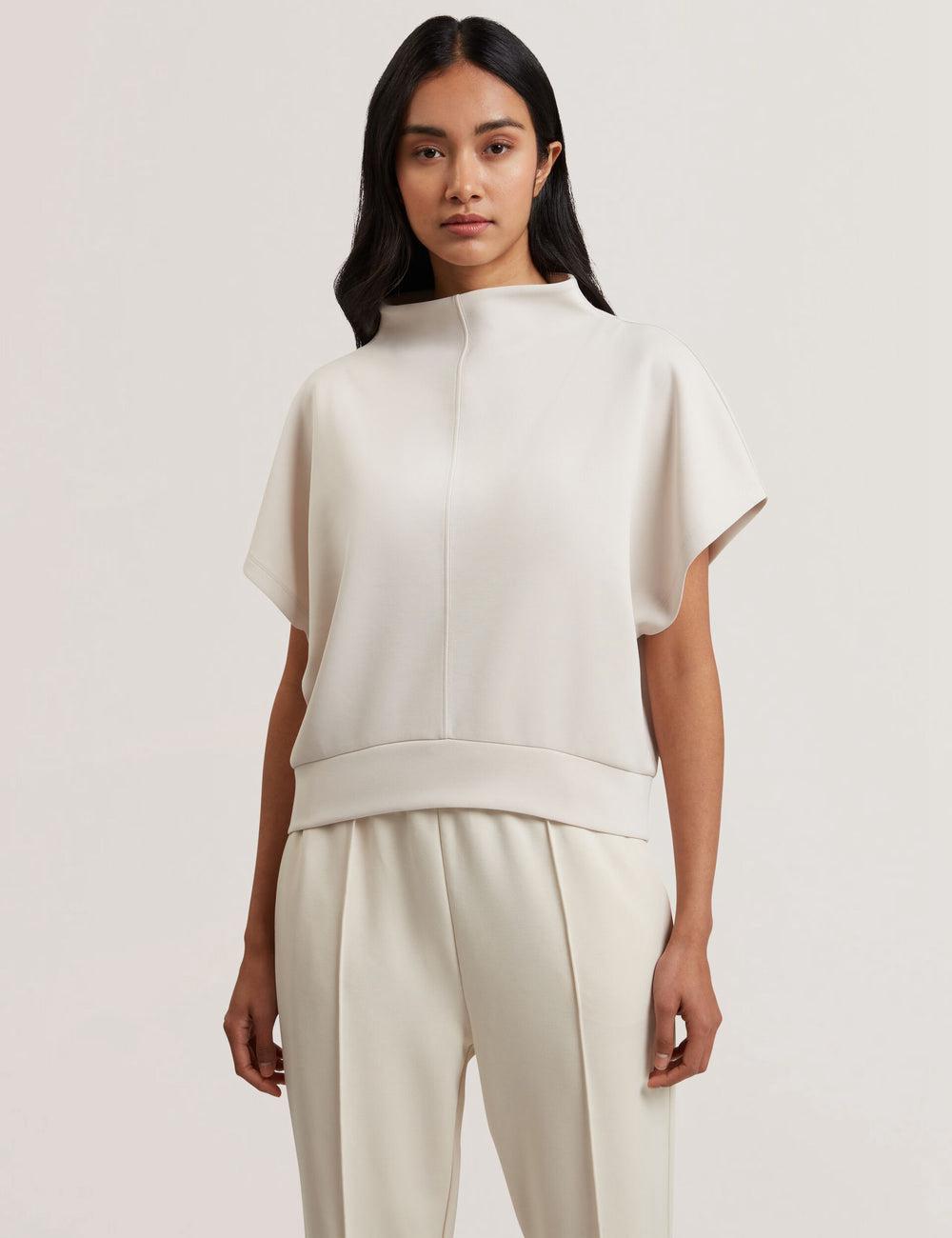 Sweats Ted Baker HALIYY - Funnel Neck Boxy Short Sleeve Femme Ivory | Paris  83290-GCTE