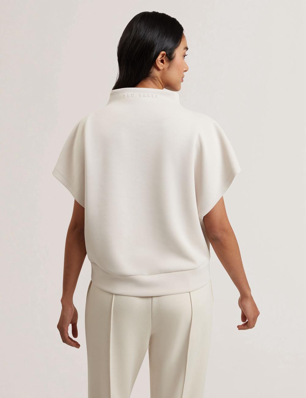 Sweats Ted Baker HALIYY - Funnel Neck Boxy Short Sleeve Femme Ivory | Paris  83290-GCTE