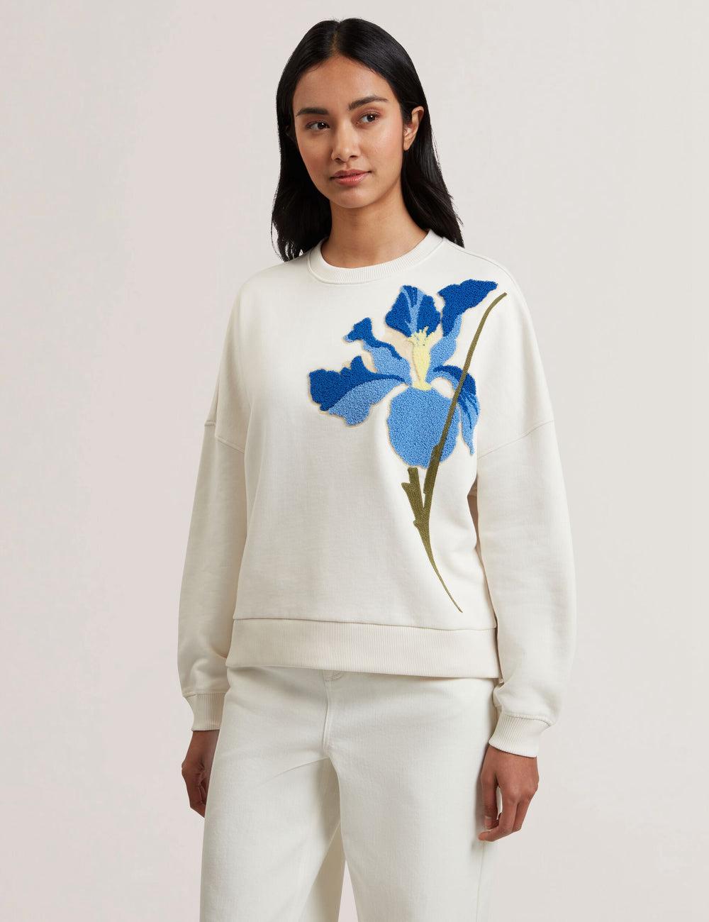 Sweats Ted Baker SANDERR - Tufted Floral Graphic Cotton Femme Blanche | Paris  10637-GJUB