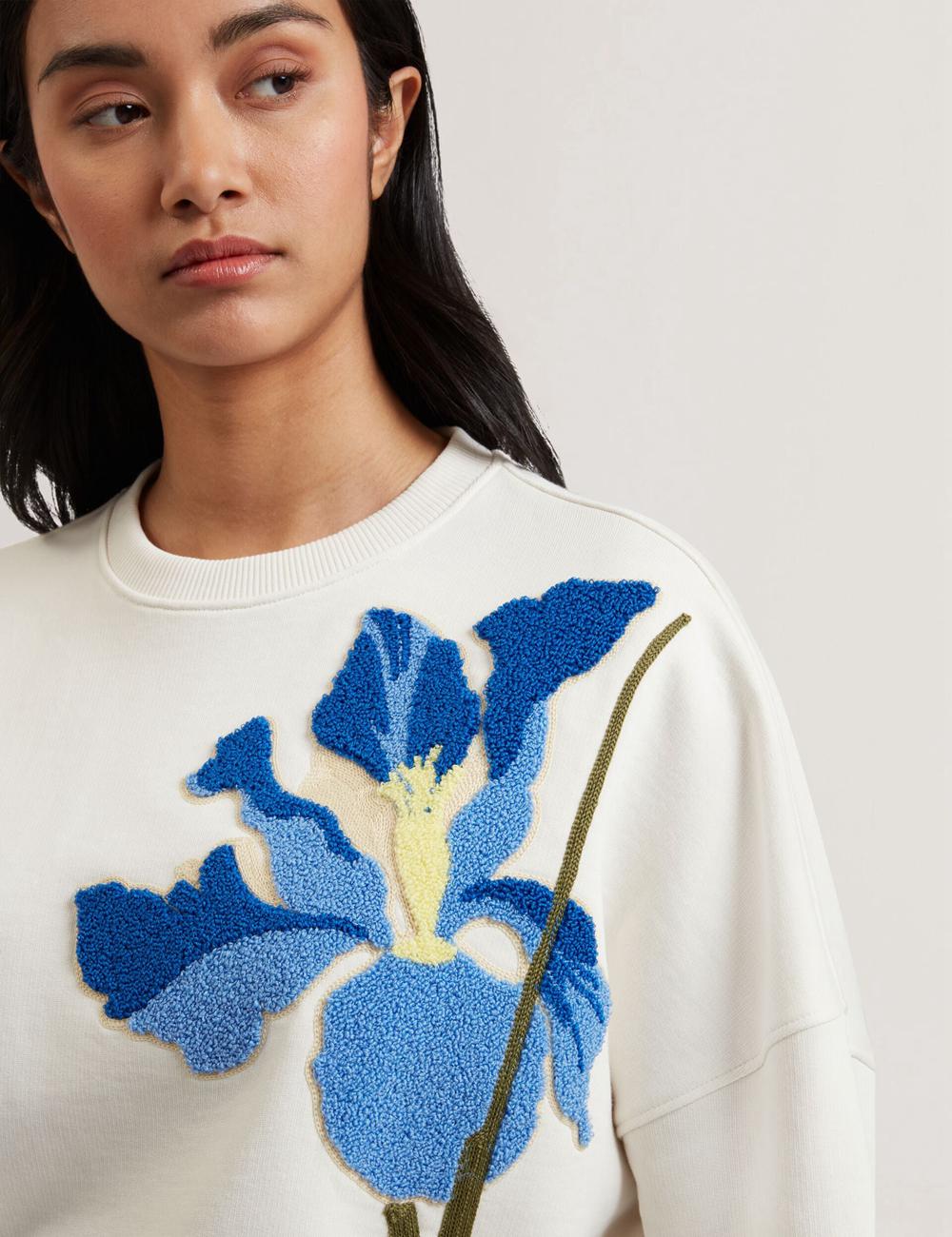 Sweats Ted Baker SANDERR - Tufted Floral Graphic Cotton Femme Blanche | Paris  10637-GJUB