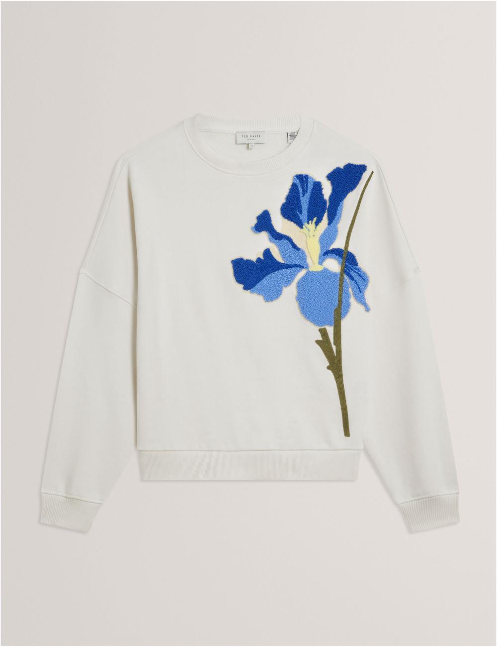 Sweats Ted Baker SANDERR - Tufted Floral Graphic Cotton Femme Blanche | Paris  10637-GJUB