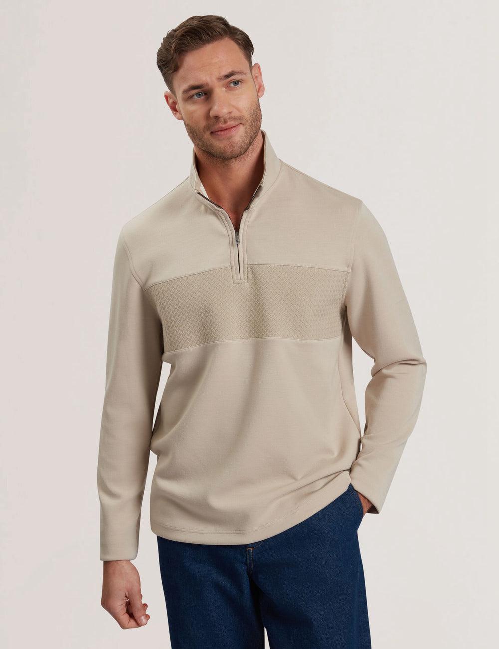Sweats Ted Baker SIMONEA - Textured Panel Half-Zip Modal Homme Taupe | Paris  12458-WDFT