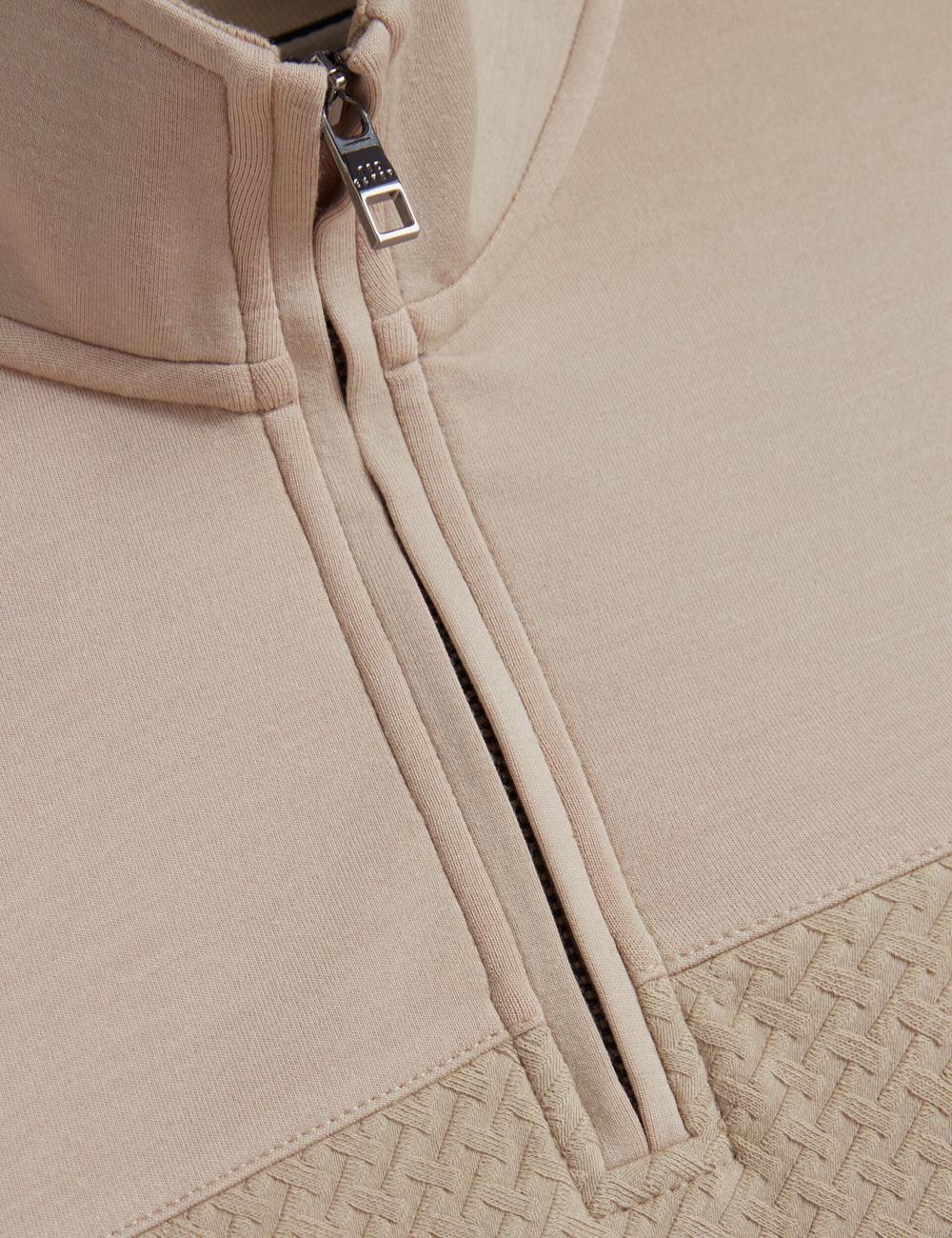 Sweats Ted Baker SIMONEA - Textured Panel Half-Zip Modal Homme Taupe | Paris  12458-WDFT