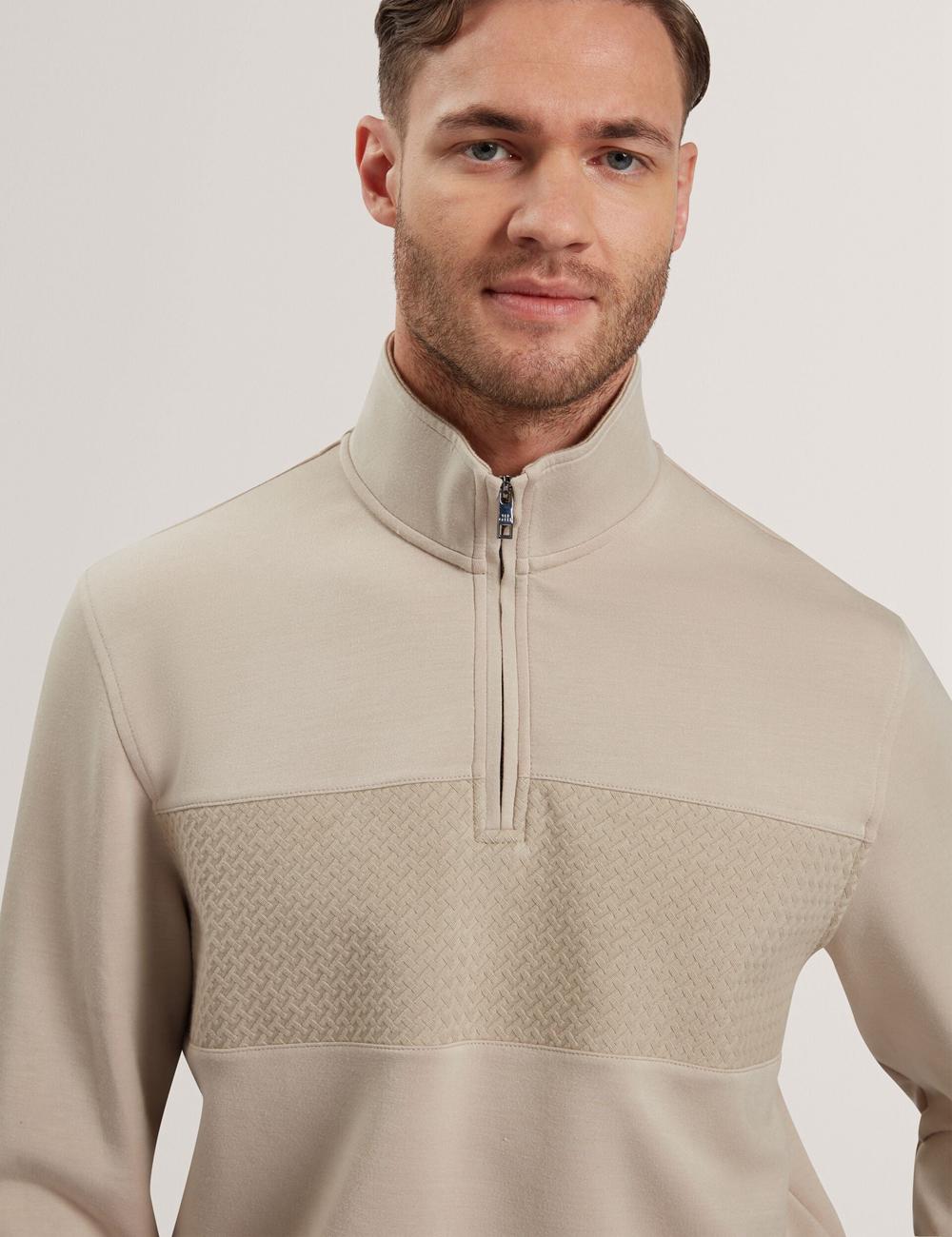 Sweats Ted Baker SIMONEA - Textured Panel Half-Zip Modal Homme Taupe | Paris  12458-WDFT