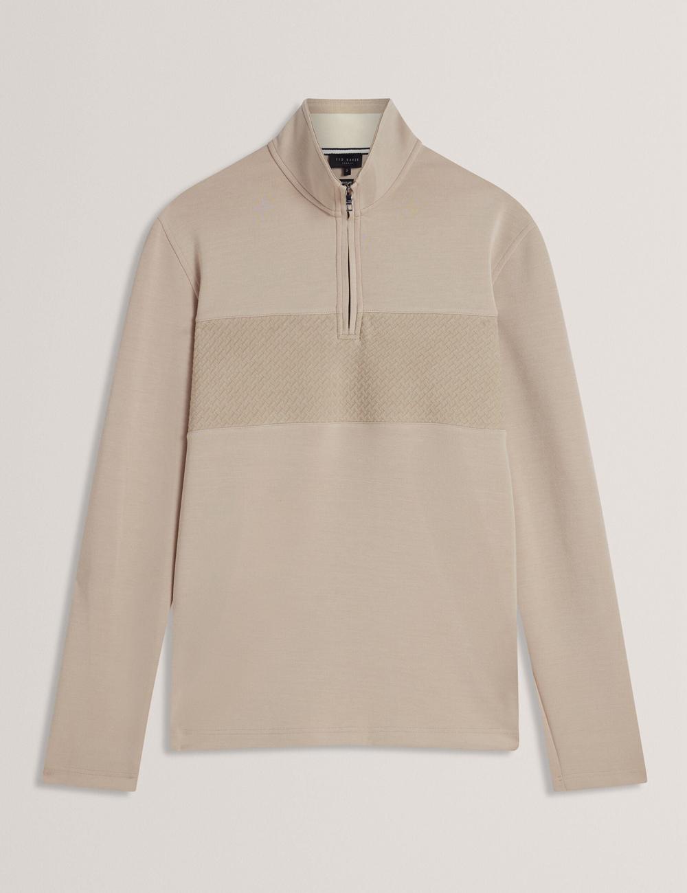 Sweats Ted Baker SIMONEA - Textured Panel Half-Zip Modal Homme Taupe | Paris  12458-WDFT