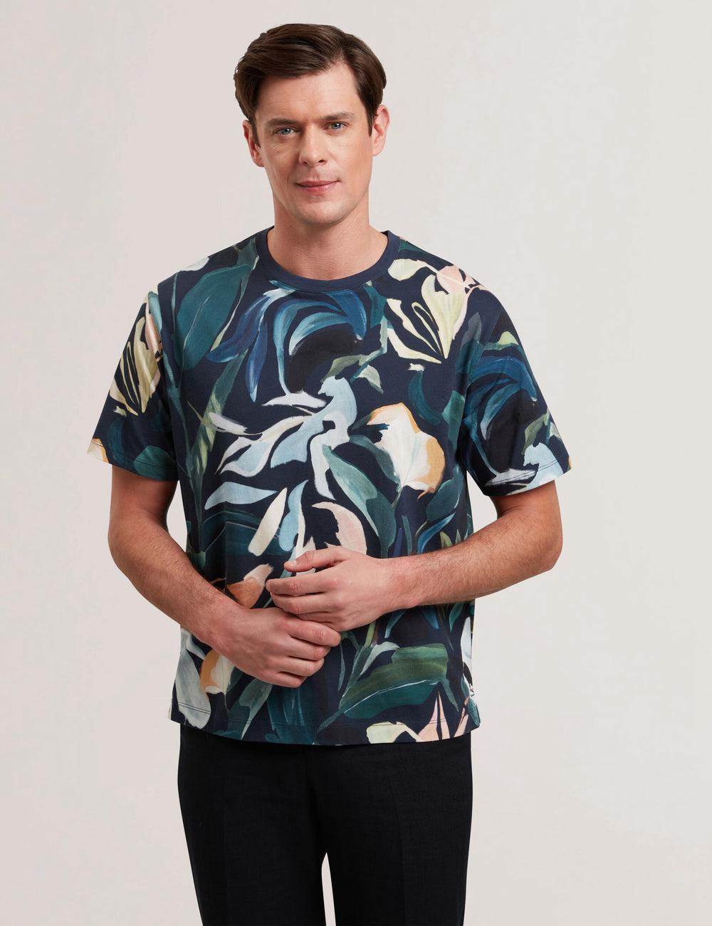 T Shirts Ted Baker ALMOI - Floral Print Pure Cotton Homme Noir | Paris  91346-XGEY