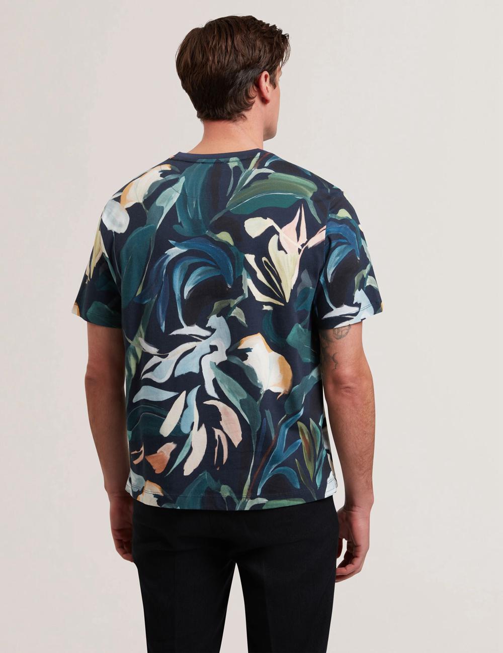 T Shirts Ted Baker ALMOI - Floral Print Pure Cotton Homme Noir | Paris  91346-XGEY