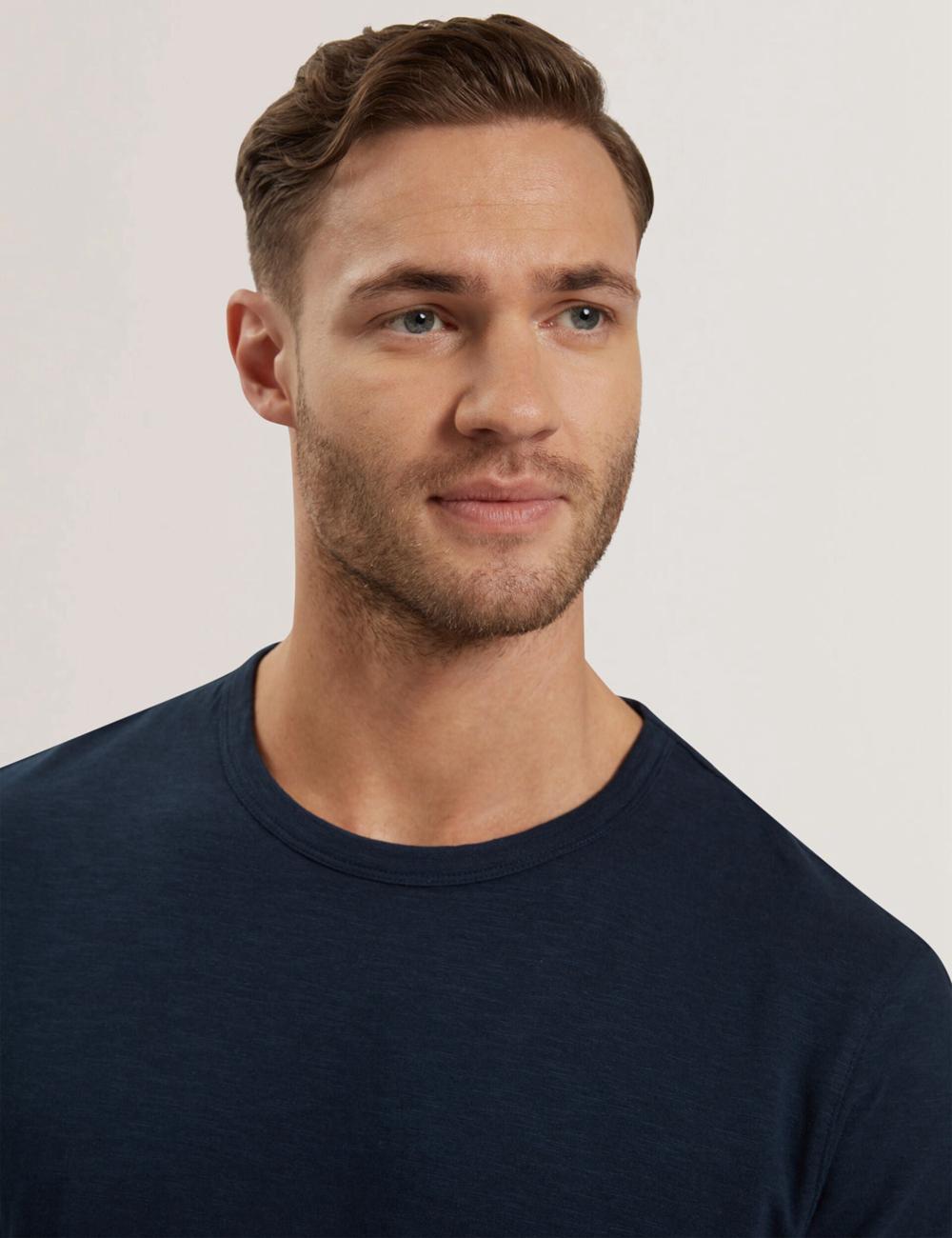 T Shirts Ted Baker BARTOL - Regular Cotton Linen Crew Neck Homme Bleu Marine | Paris  70398-BEUY