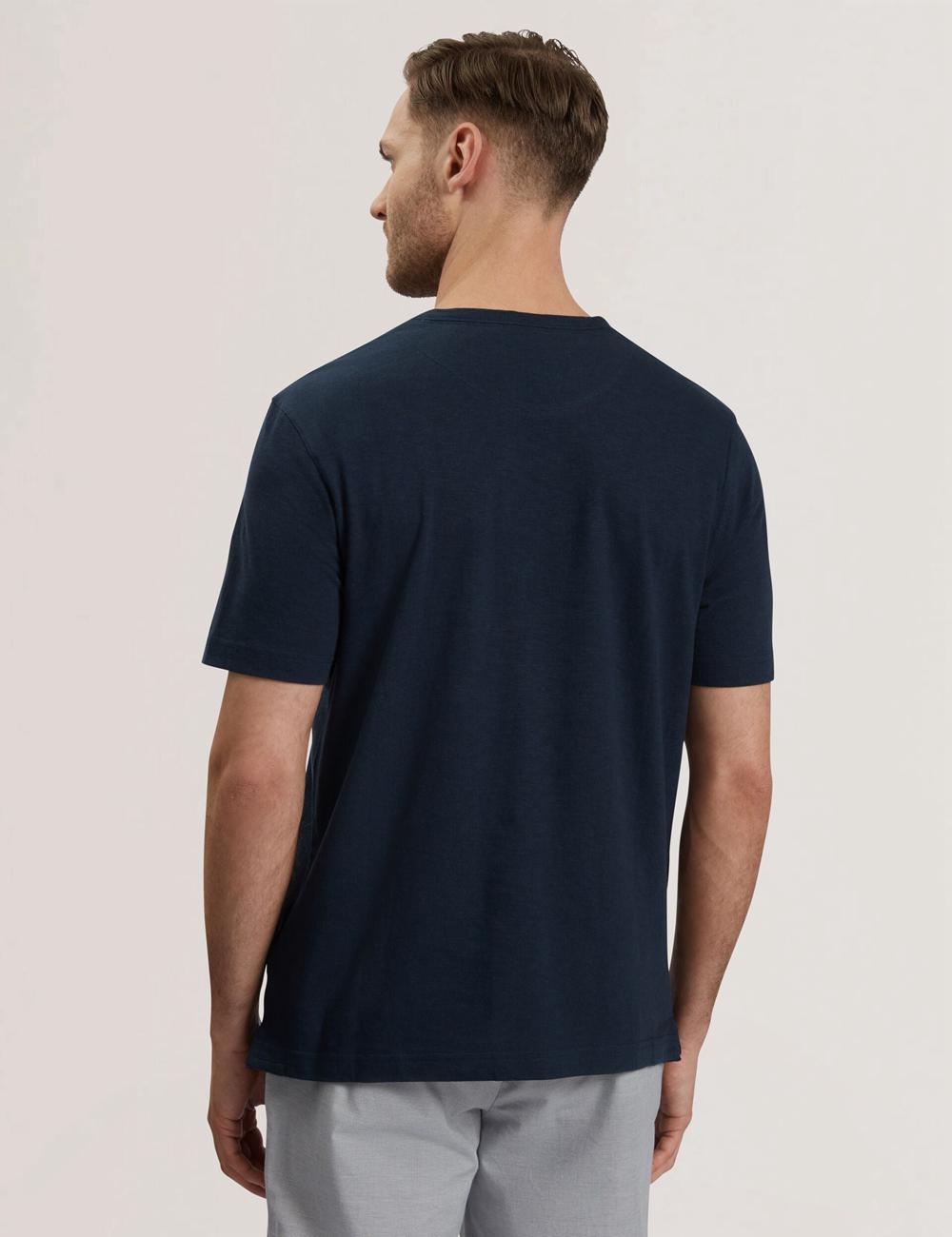 T Shirts Ted Baker BARTOL - Regular Cotton Linen Crew Neck Homme Bleu Marine | Paris  70398-BEUY