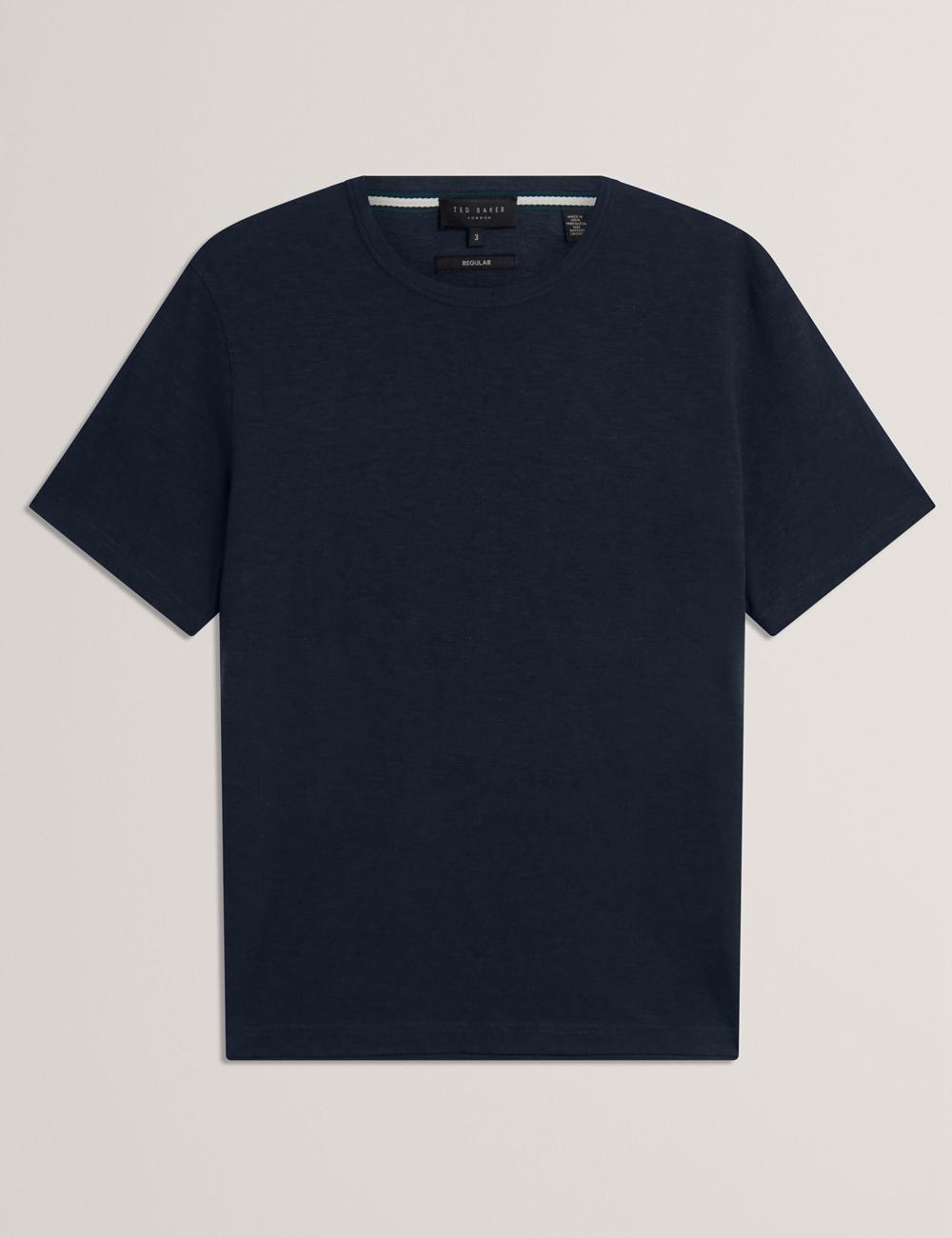 T Shirts Ted Baker BARTOL - Regular Cotton Linen Crew Neck Homme Bleu Marine | Paris  70398-BEUY