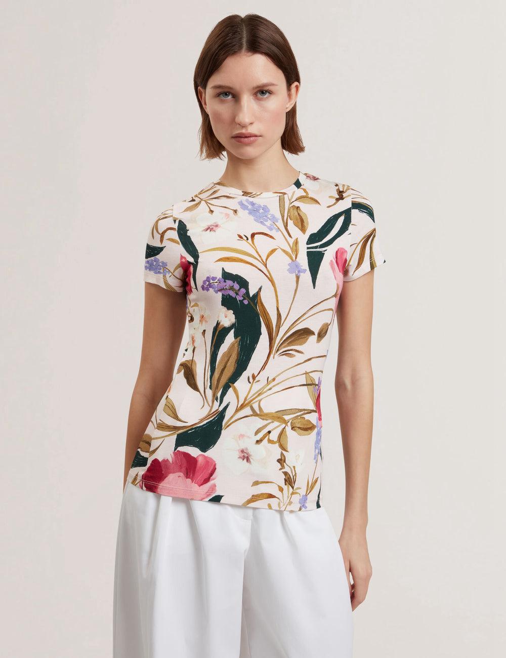 T Shirts Ted Baker BELLIEA - Painted Floral Print Slim Fit Femme Rose | Paris  23549-WLCS