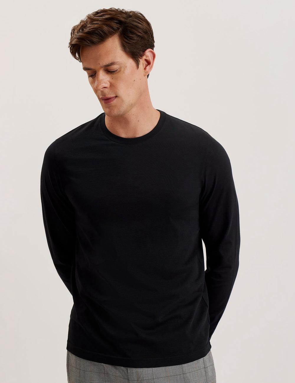 T Shirts Ted Baker BEXLI - Regular Fit Long Sleeve Cotton Homme Noir | Paris  76081-BJFH
