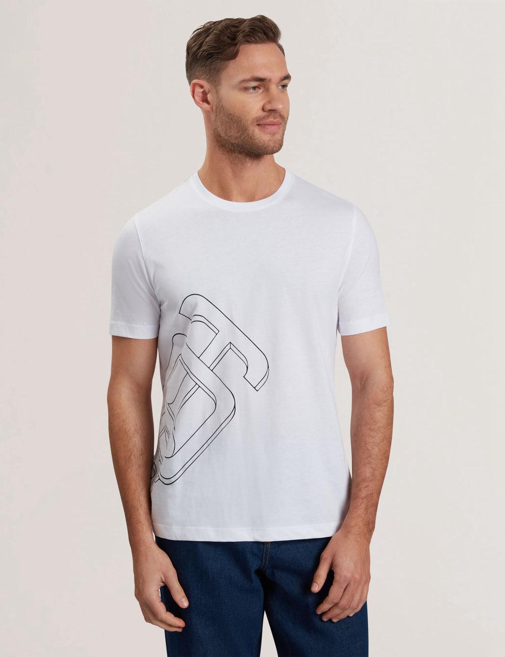 T Shirts Ted Baker CRAIGEY - Logo Graphic Crew Neck Cotton Homme Blanche | Paris  23654-YDWZ