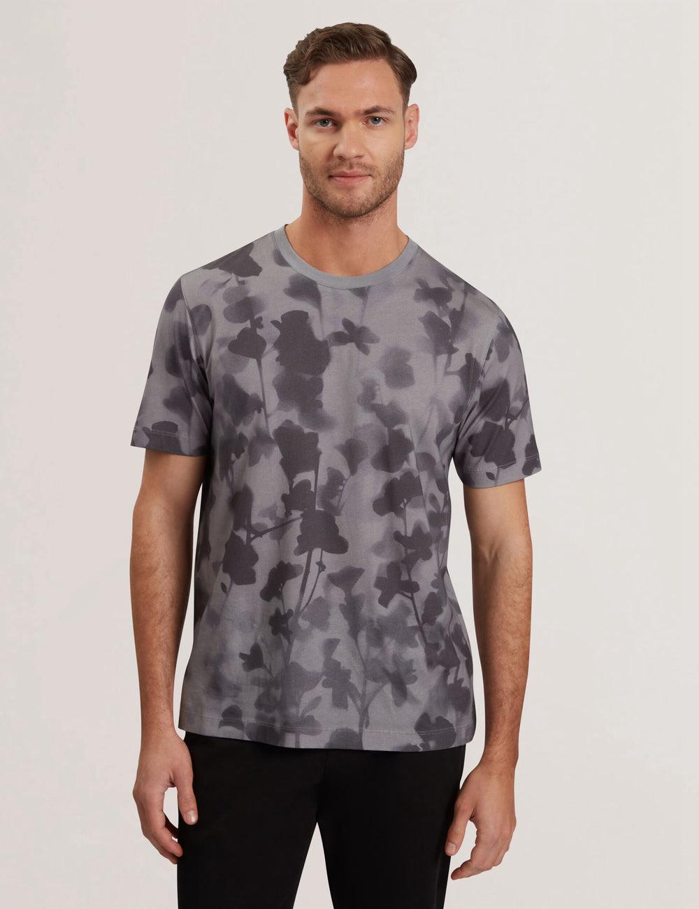 T Shirts Ted Baker DENNISS - Monochrome Floral Print Cotton Homme Grise | Paris  34172-ALRZ