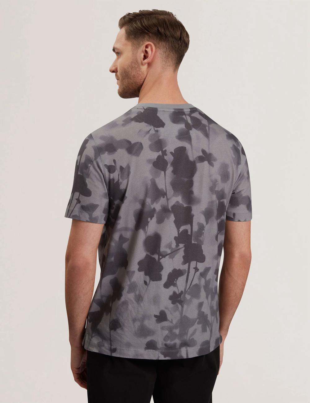 T Shirts Ted Baker DENNISS - Monochrome Floral Print Cotton Homme Grise | Paris  34172-ALRZ