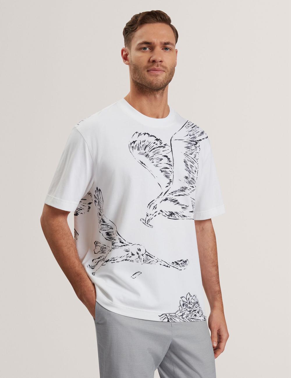 T Shirts Ted Baker JAMESIO - Short Sleeve Graphic Seagull Homme Blanche | Paris  53814-VLTI