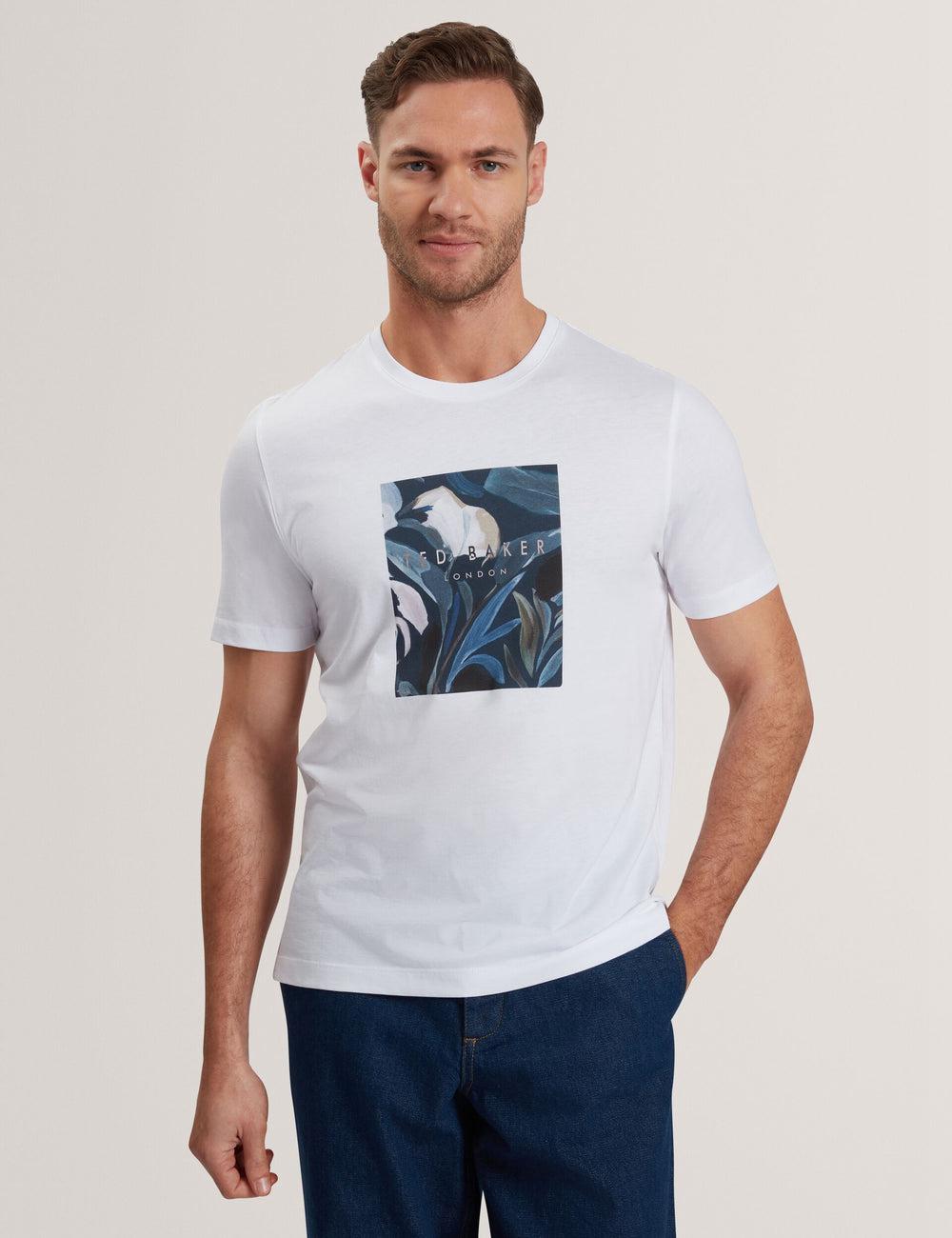 T Shirts Ted Baker JUSTINO - Branded Box Print Graphic Cotton Homme Blanche | Paris  43786-LOJB