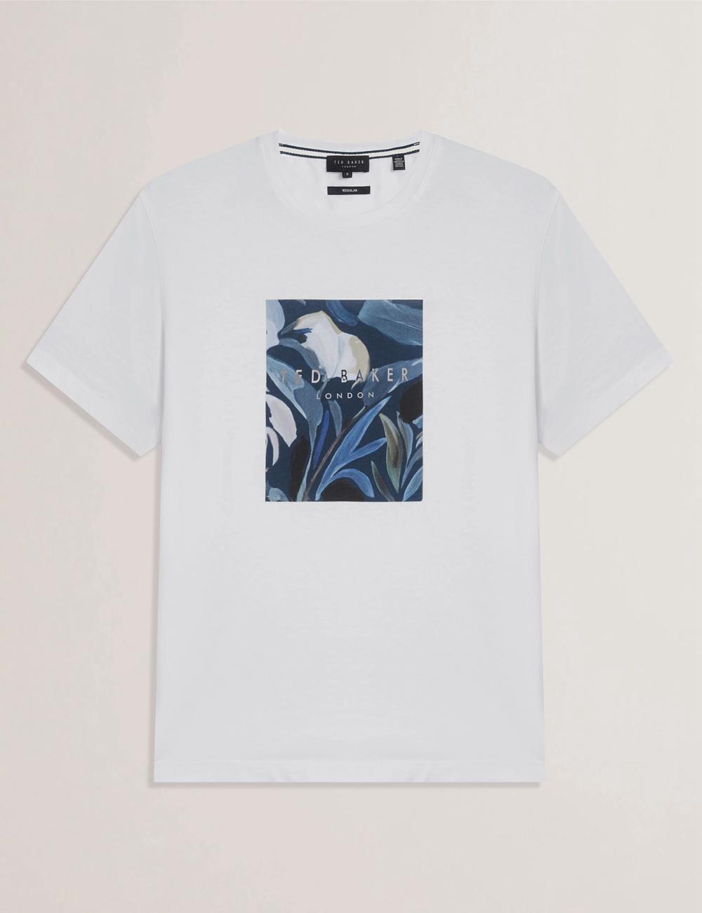 T Shirts Ted Baker JUSTINO - Branded Box Print Graphic Cotton Homme Blanche | Paris  43786-LOJB