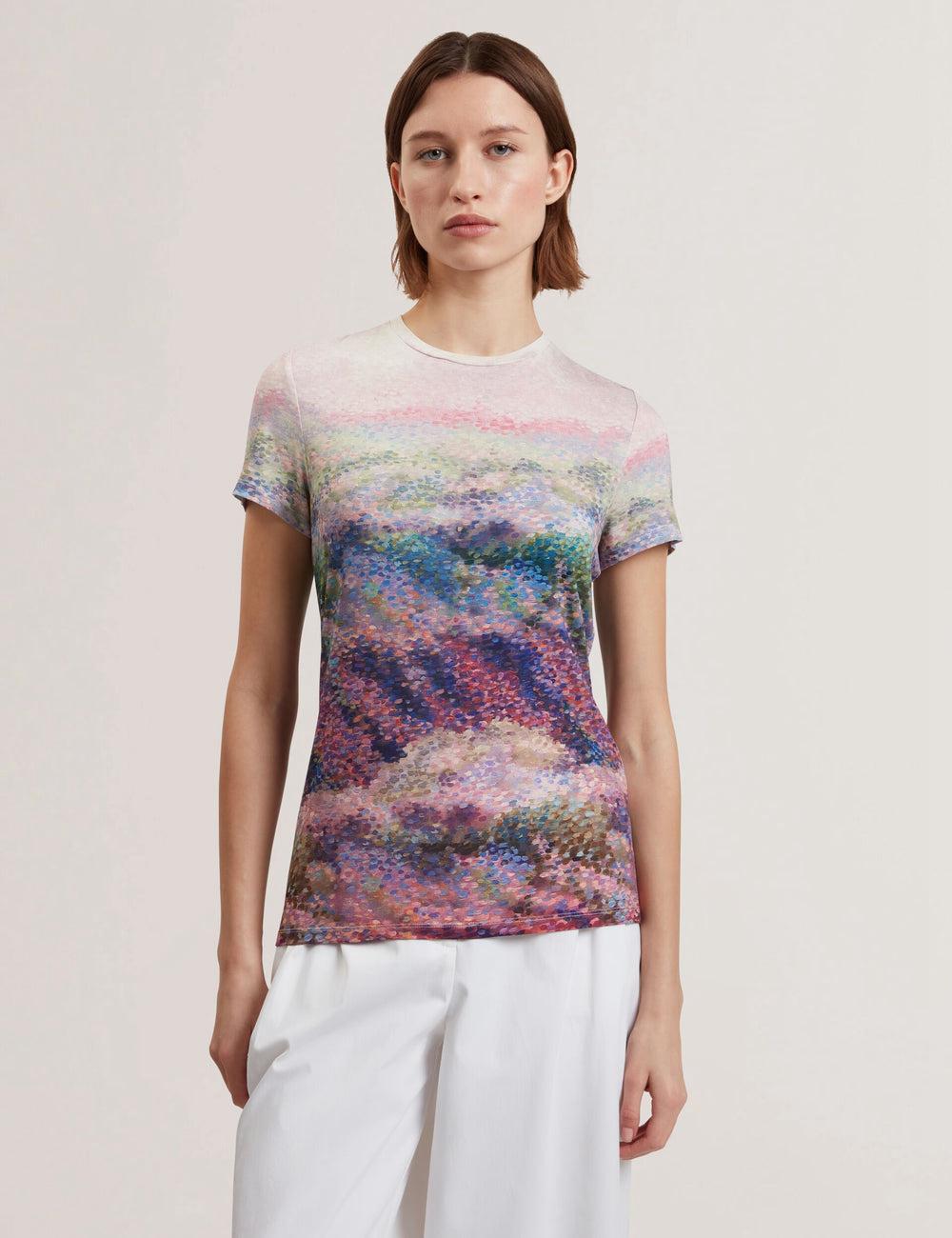 T Shirts Ted Baker KAYTTE - Painted Print Crew Neck Fitted Femme Rose | Paris  86249-UHYD