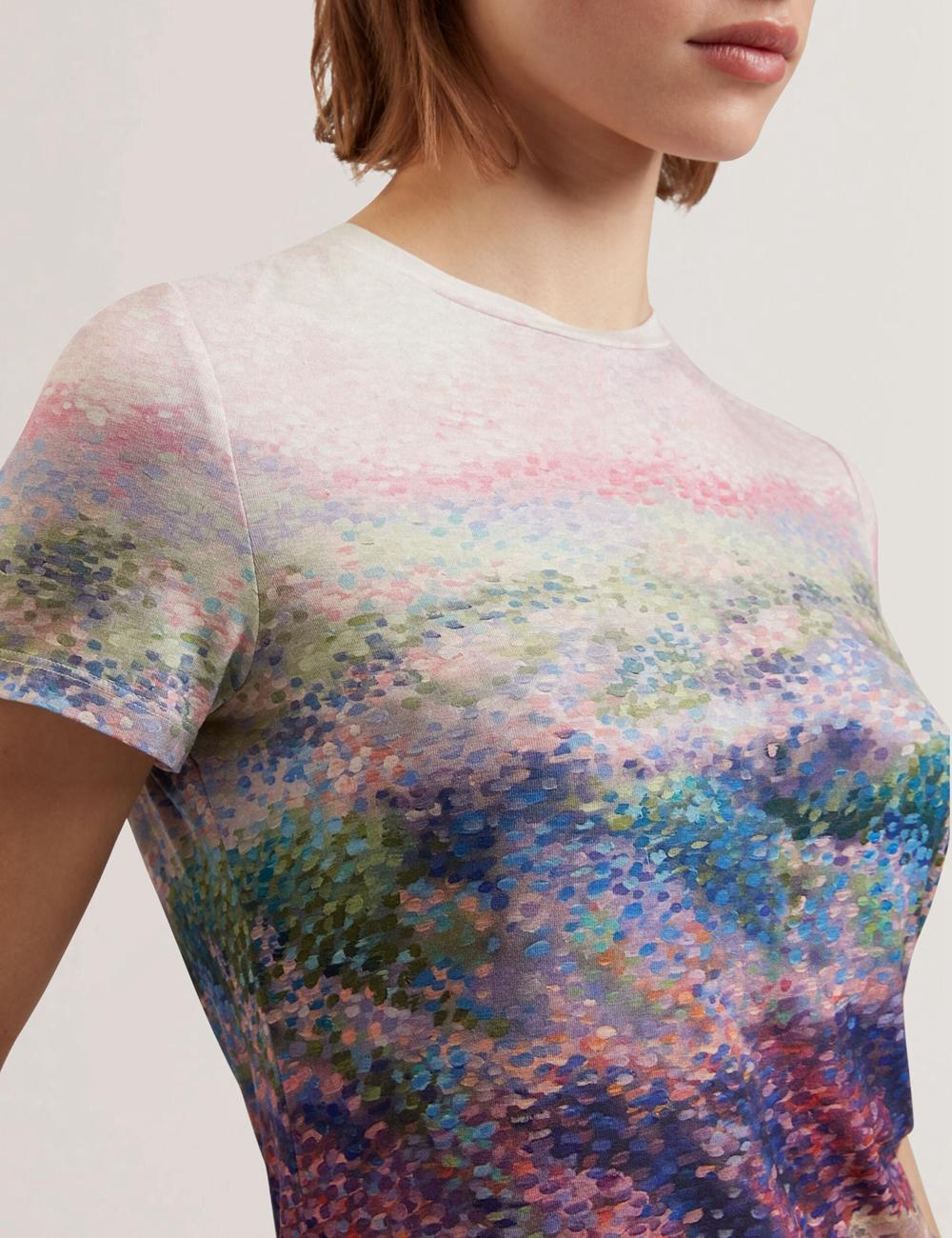 T Shirts Ted Baker KAYTTE - Painted Print Crew Neck Fitted Femme Rose | Paris  86249-UHYD