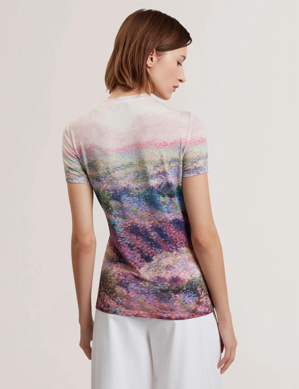 T Shirts Ted Baker KAYTTE - Painted Print Crew Neck Fitted Femme Rose | Paris  86249-UHYD