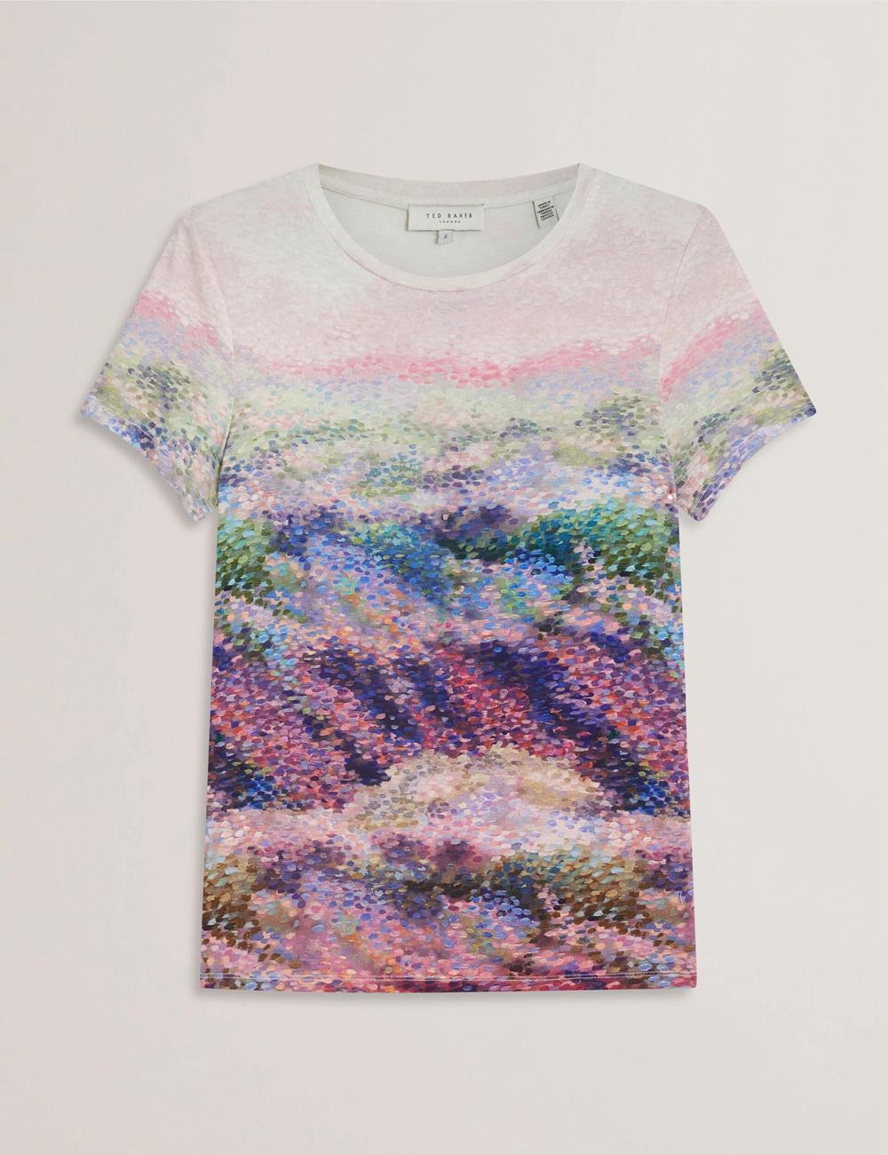 T Shirts Ted Baker KAYTTE - Painted Print Crew Neck Fitted Femme Rose | Paris  86249-UHYD