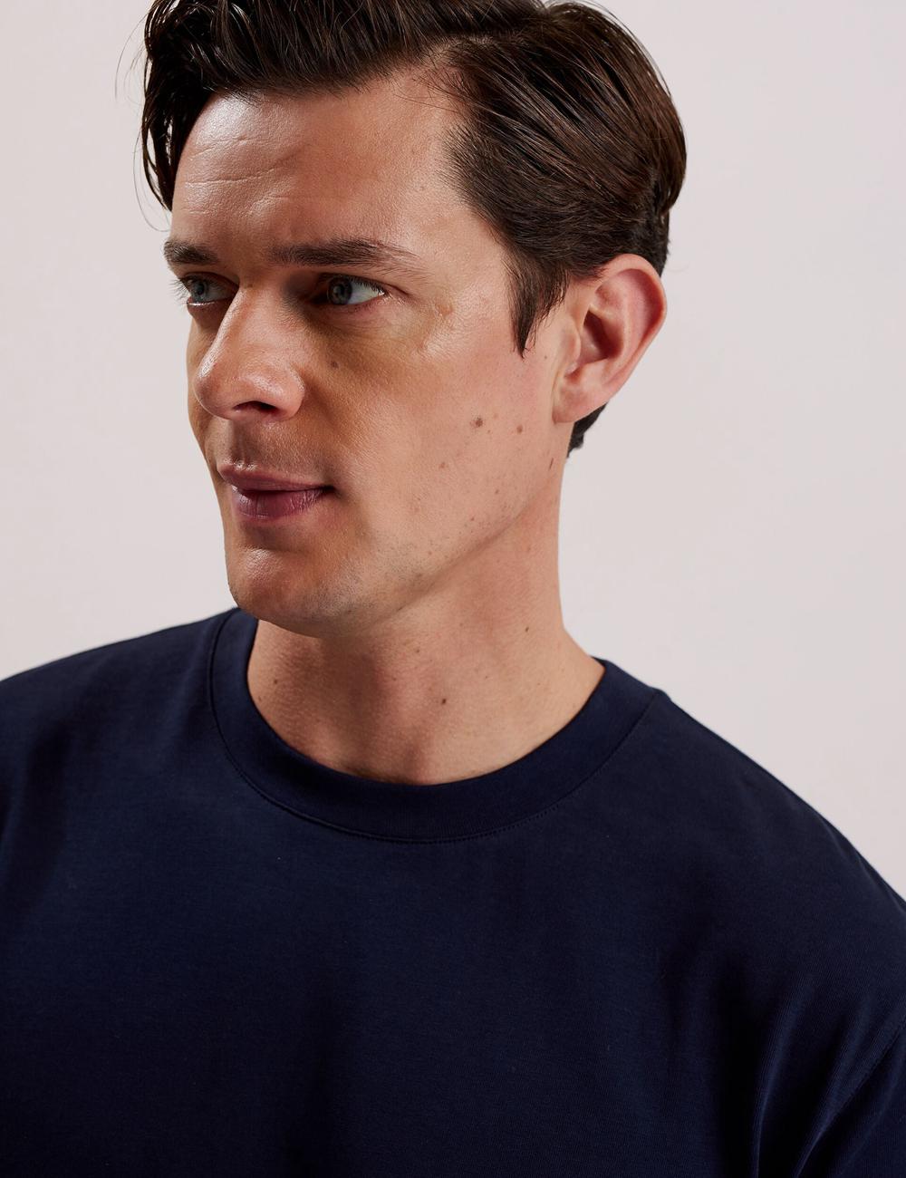 T Shirts Ted Baker KORNKA - Short Sleeve Relaxed Fit Cotton Homme Bleu Marine | Paris  97041-KWDI