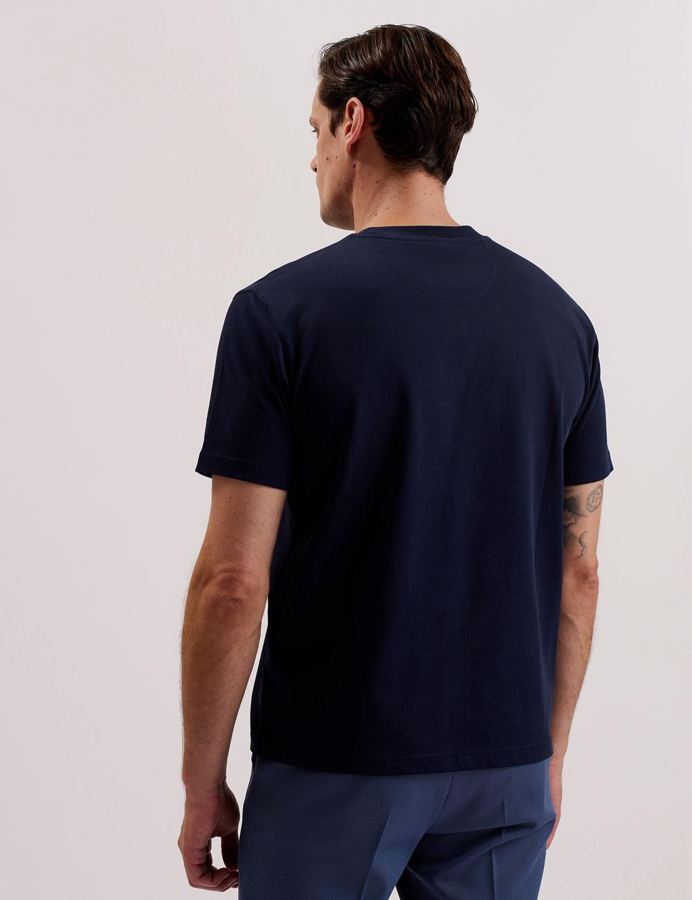 T Shirts Ted Baker KORNKA - Short Sleeve Relaxed Fit Cotton Homme Bleu Marine | Paris  97041-KWDI