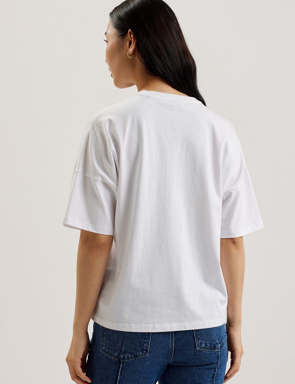 T Shirts Ted Baker MALORRY - Embroidered Logo Boxy Cotton Femme Blanche | Paris  81042-NVHI
