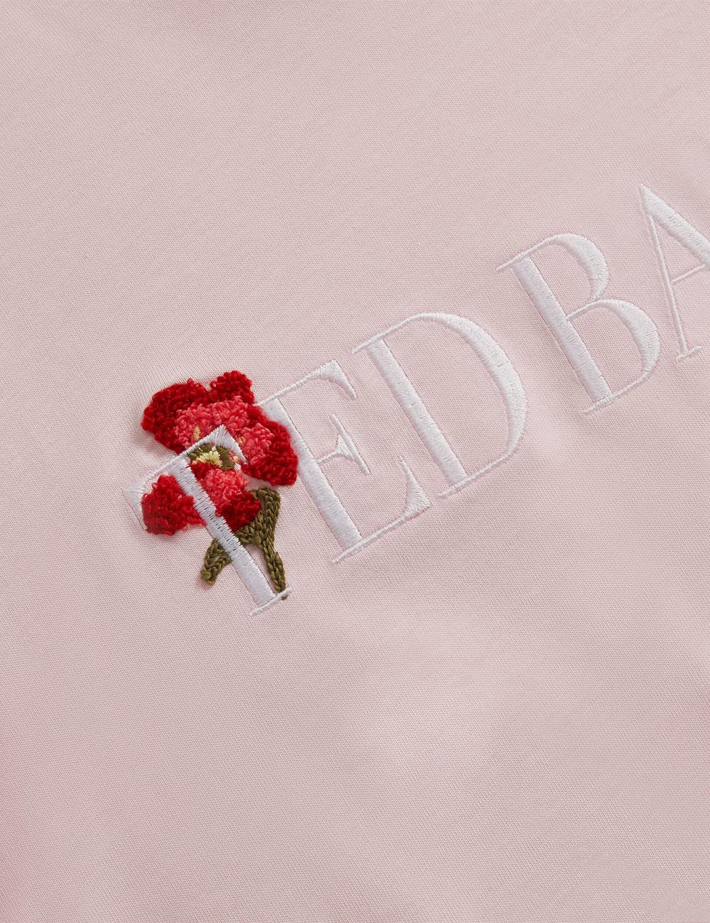 T Shirts Ted Baker MOLII - Embroidered Logo Cropped Cotton Femme Rose | Paris  48912-YHVD