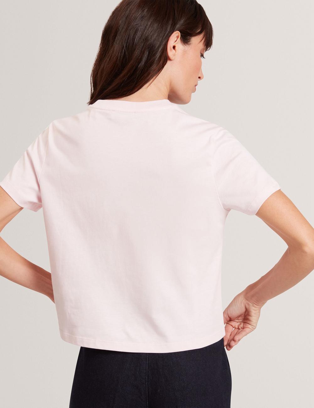 T Shirts Ted Baker MOLII - Embroidered Logo Cropped Cotton Femme Rose | Paris  48912-YHVD