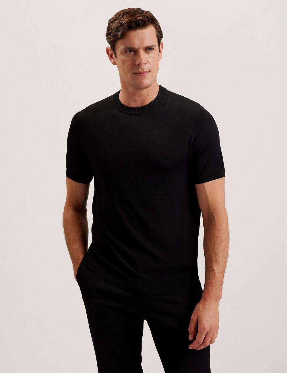 T Shirts Ted Baker REYON - Rayon Crew Neck Short Sleeve Homme Noir | Paris  01827-DWOZ