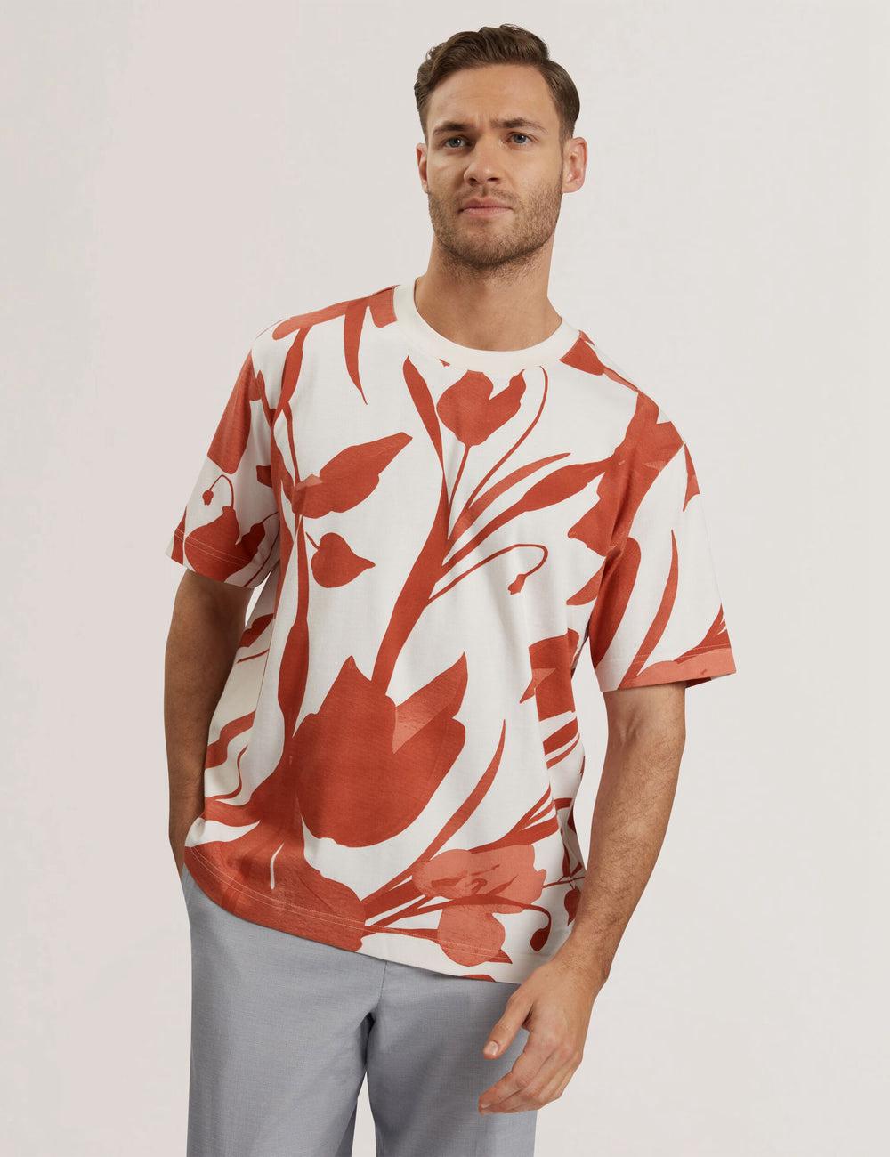 T Shirts Ted Baker YIANNOS - Floral Print Heavyweight Cotton Homme Rouge | Paris  48659-CKDO