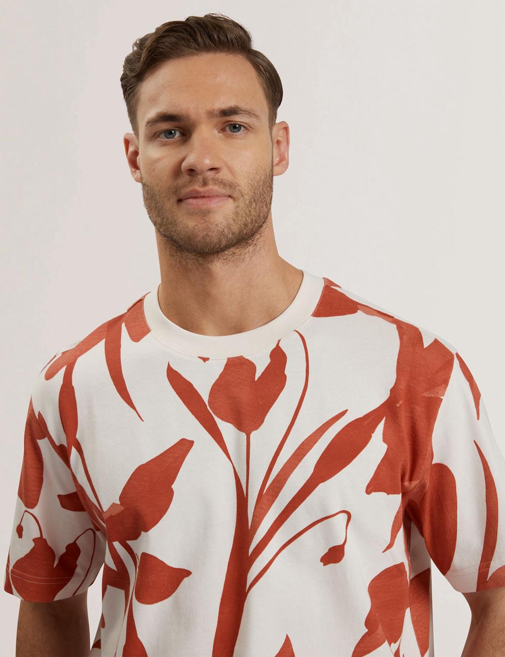 T Shirts Ted Baker YIANNOS - Floral Print Heavyweight Cotton Homme Rouge | Paris  48659-CKDO