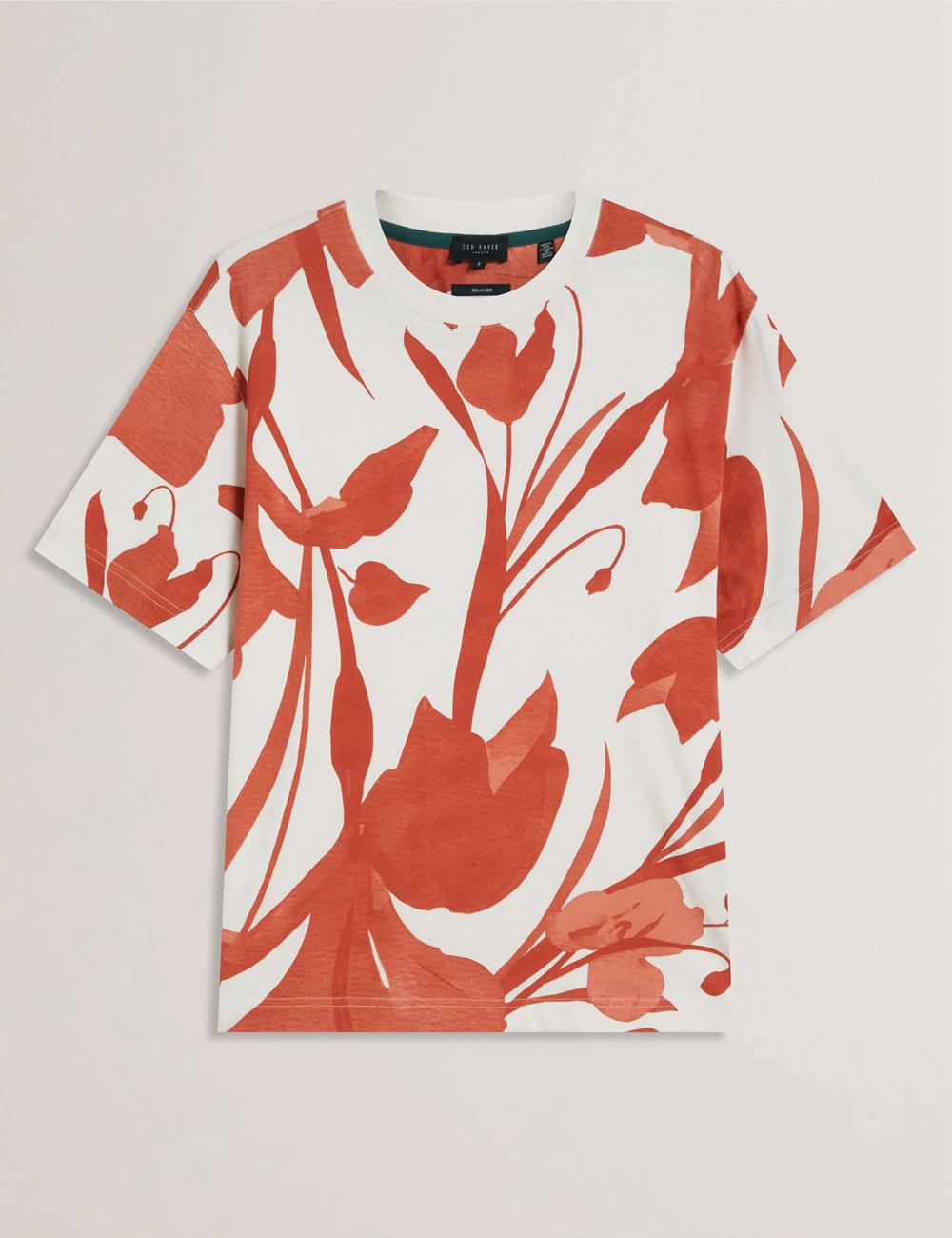 T Shirts Ted Baker YIANNOS - Floral Print Heavyweight Cotton Homme Rouge | Paris  48659-CKDO