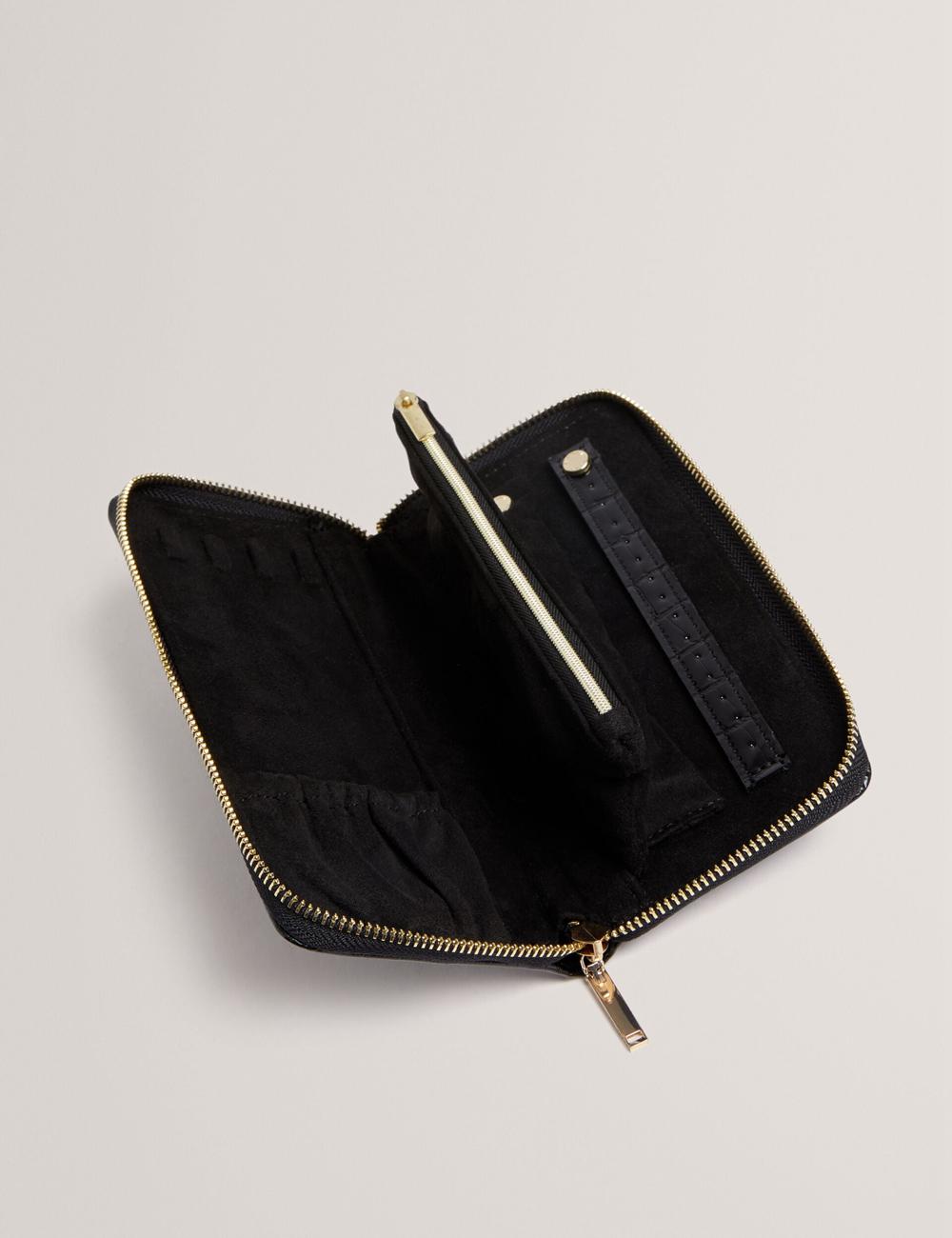 Trousse De Toilette Ted Baker ABBYYI - Croc Effect Slim Travel Jewellery Case Femme Noir | Paris  74081-XKIQ
