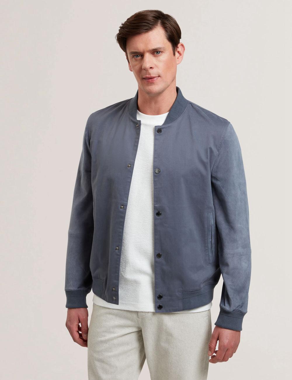 Vestes Ted Baker LIAMS - Cotton Twill & Suede Bomber Homme Bleu | Paris  54027-QUEN