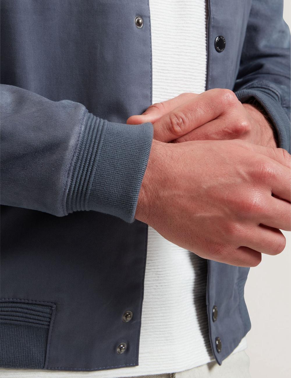 Vestes Ted Baker LIAMS - Cotton Twill & Suede Bomber Homme Bleu | Paris  54027-QUEN