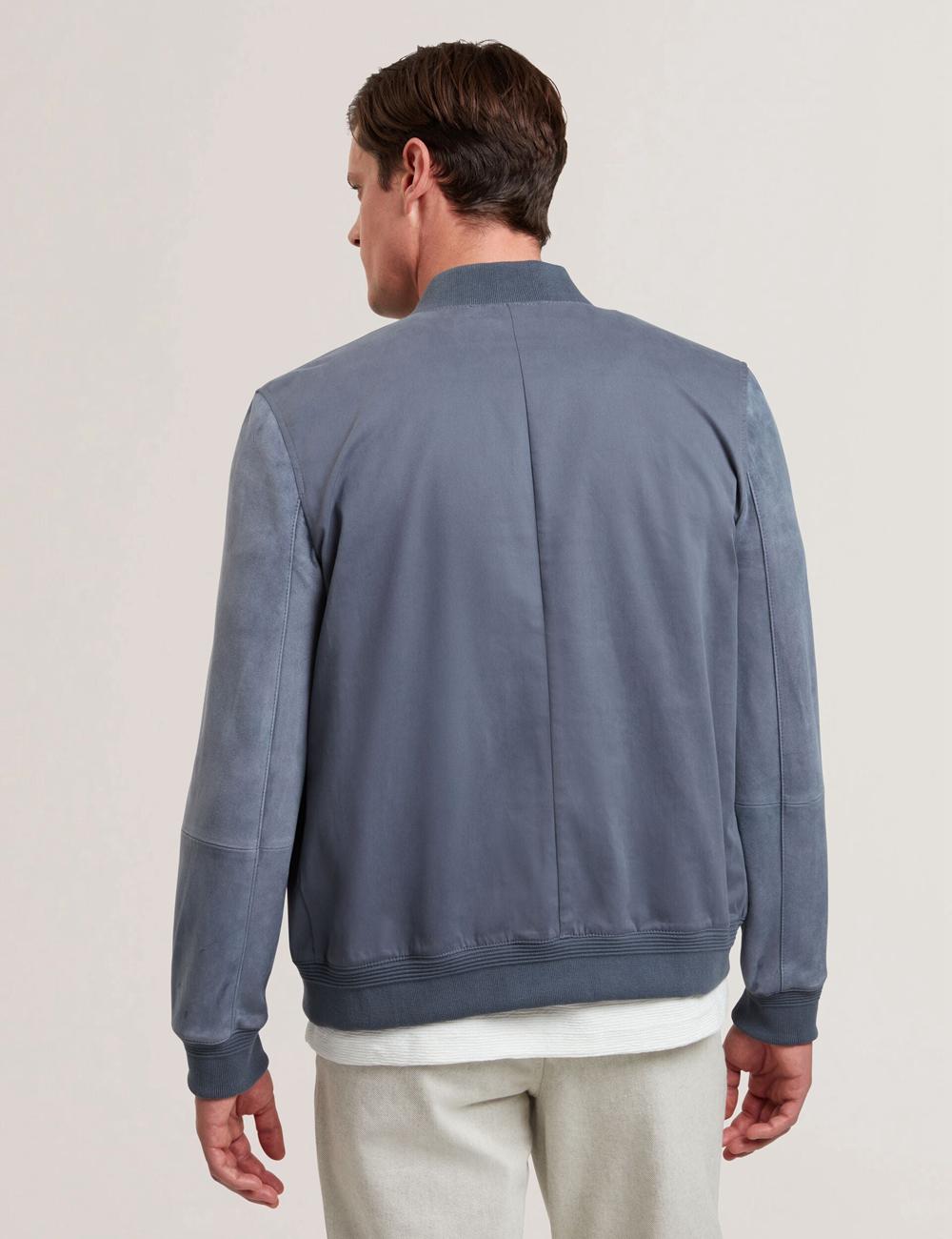 Vestes Ted Baker LIAMS - Cotton Twill & Suede Bomber Homme Bleu | Paris  54027-QUEN