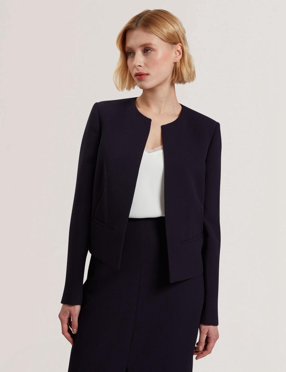 Vestes Ted Baker MANABJL - Tailored Round Neck Cropped Open Femme Bleu Marine | Paris  30459-QSAX
