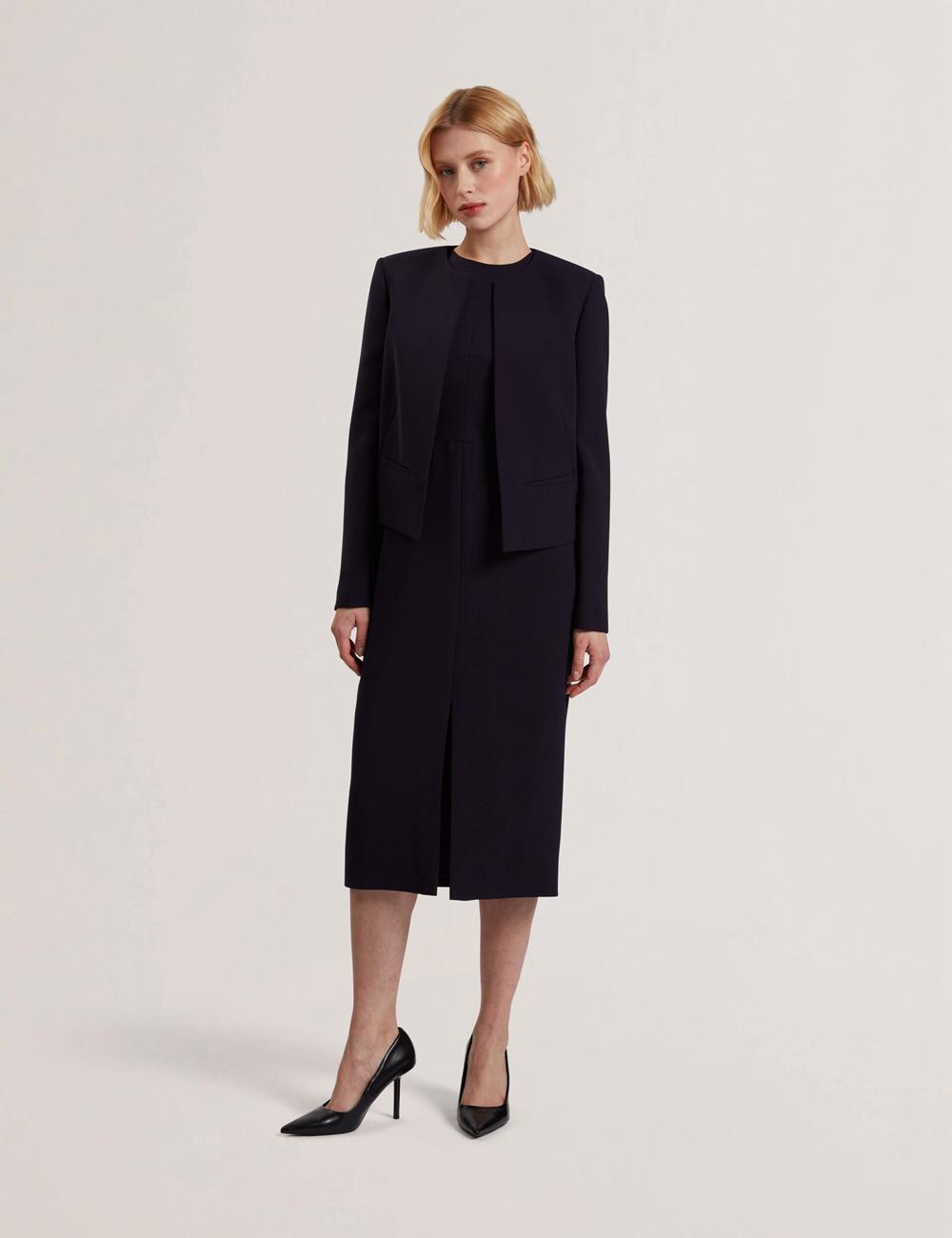 Vestes Ted Baker MANABJL - Tailored Round Neck Cropped Open Femme Bleu Marine | Paris  30459-QSAX