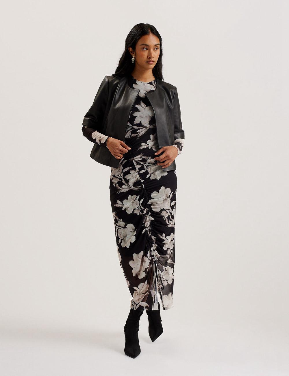 Vestes Ted Baker OBINO - Cropped Sleeve Open Leather Femme Noir | Paris  95673-FIKN