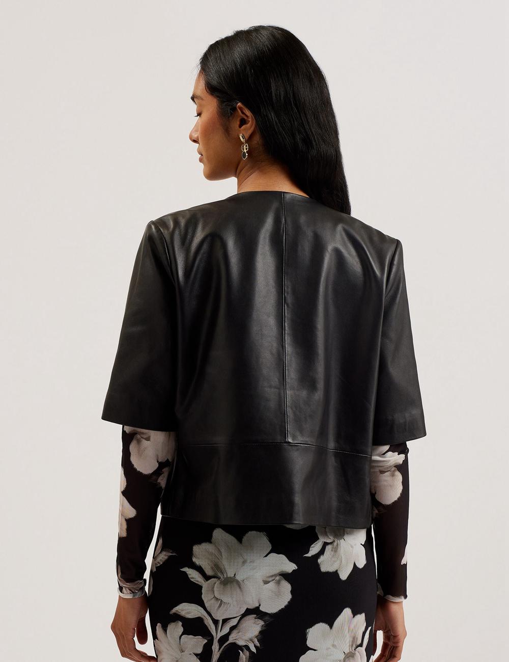Vestes Ted Baker OBINO - Cropped Sleeve Open Leather Femme Noir | Paris  95673-FIKN