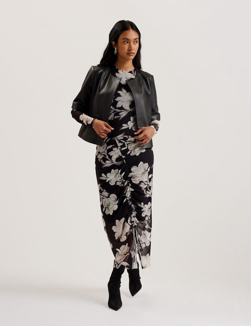 Vestes Ted Baker OBINO - Cropped Sleeve Open Leather Femme Noir | Paris  95673-FIKN