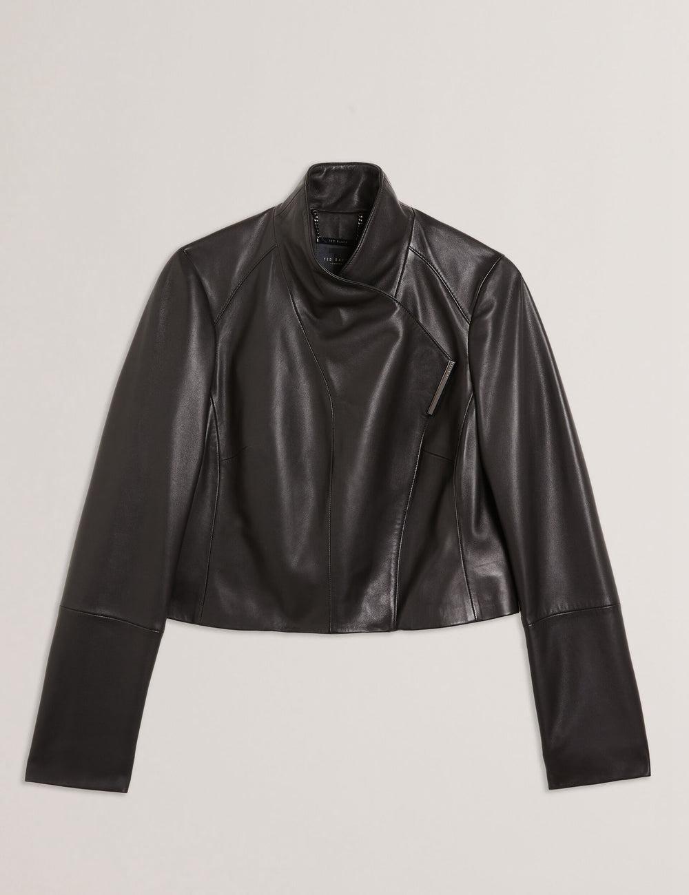 Vestes Ted Baker RIYOZE - Wrap Front Cropped Leather Femme Noir | Paris  20657-AWLR