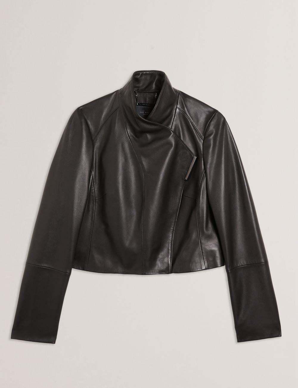Vestes Ted Baker RIYOZE - Wrap Front Cropped Leather Femme Noir | Paris  20657-AWLR