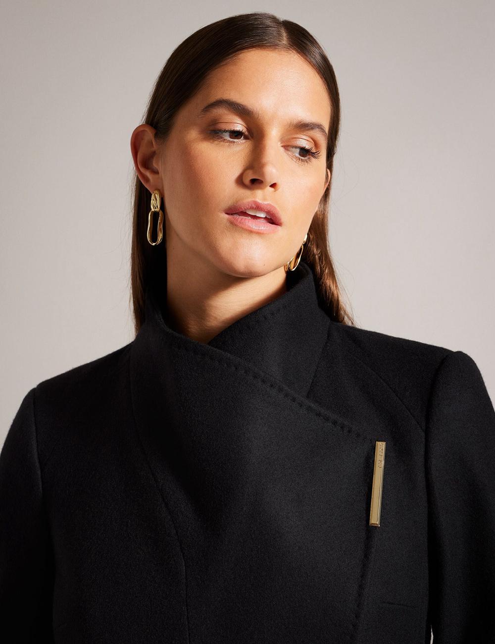 Vestes Ted Baker ROSESS - Short Belted Wool Wrap Coat Femme Noir | Paris  80524-JUDW